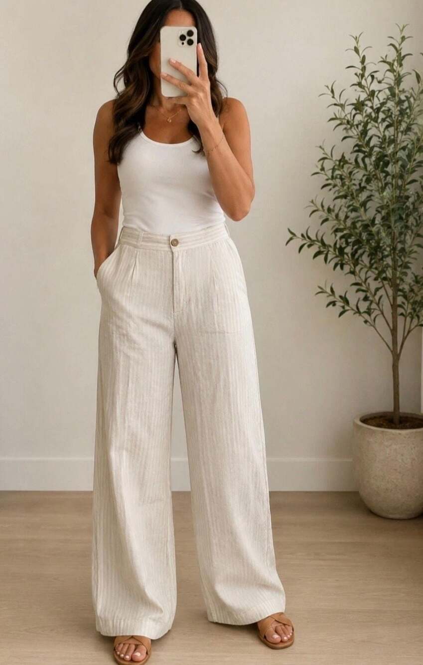 NWT size 6 MICHAEL Michael Kors High-Rise Wide-Leg Striped Linen Trousers